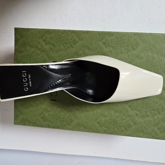 NIB Gucci interlocking G plaque white leather mules IT 38.5 US 8.5 - Picture 7 of 9
